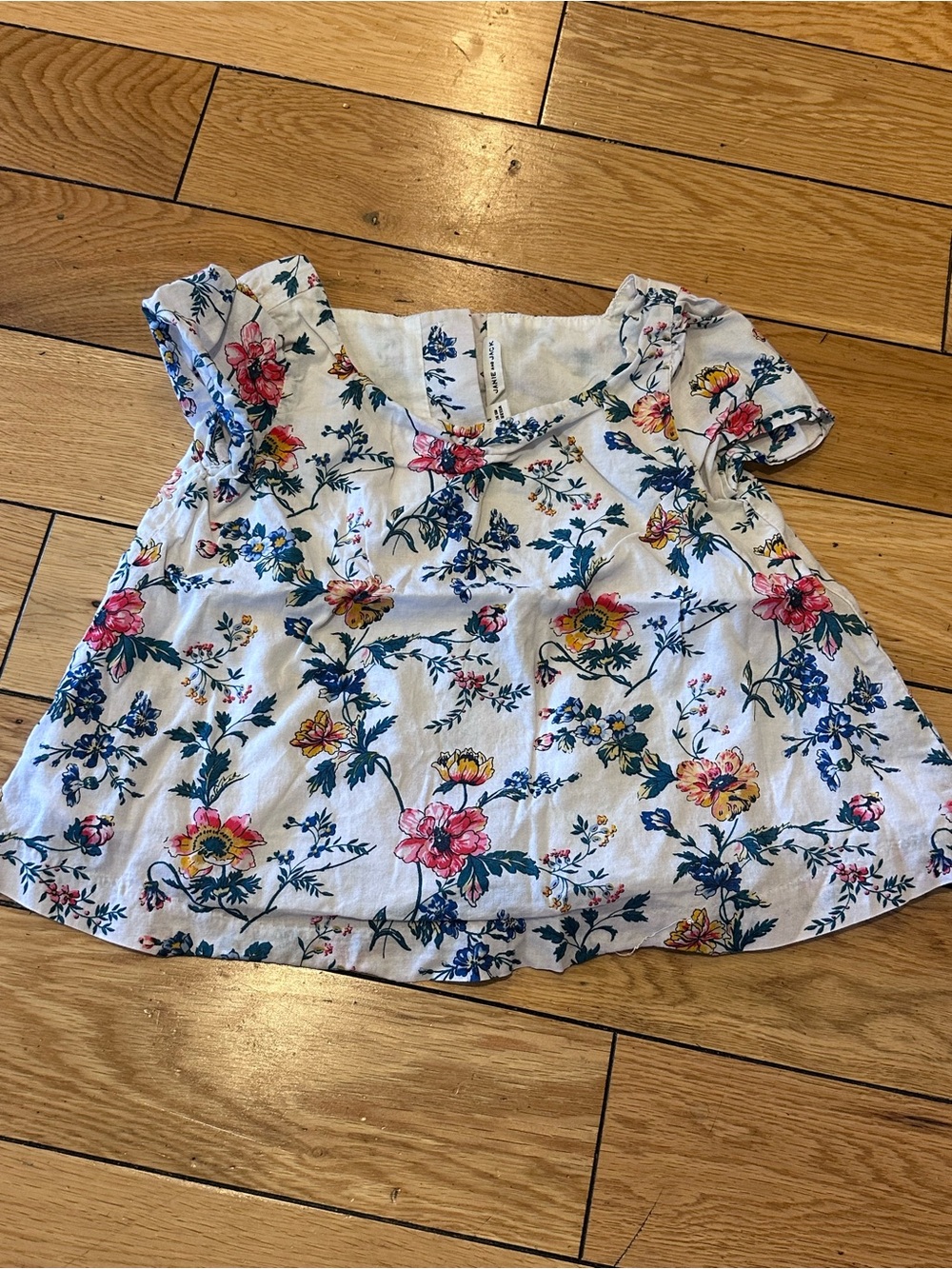 Janie and Jack White Floral Puff-Sleeve Top with Pink & Yellow Flowers